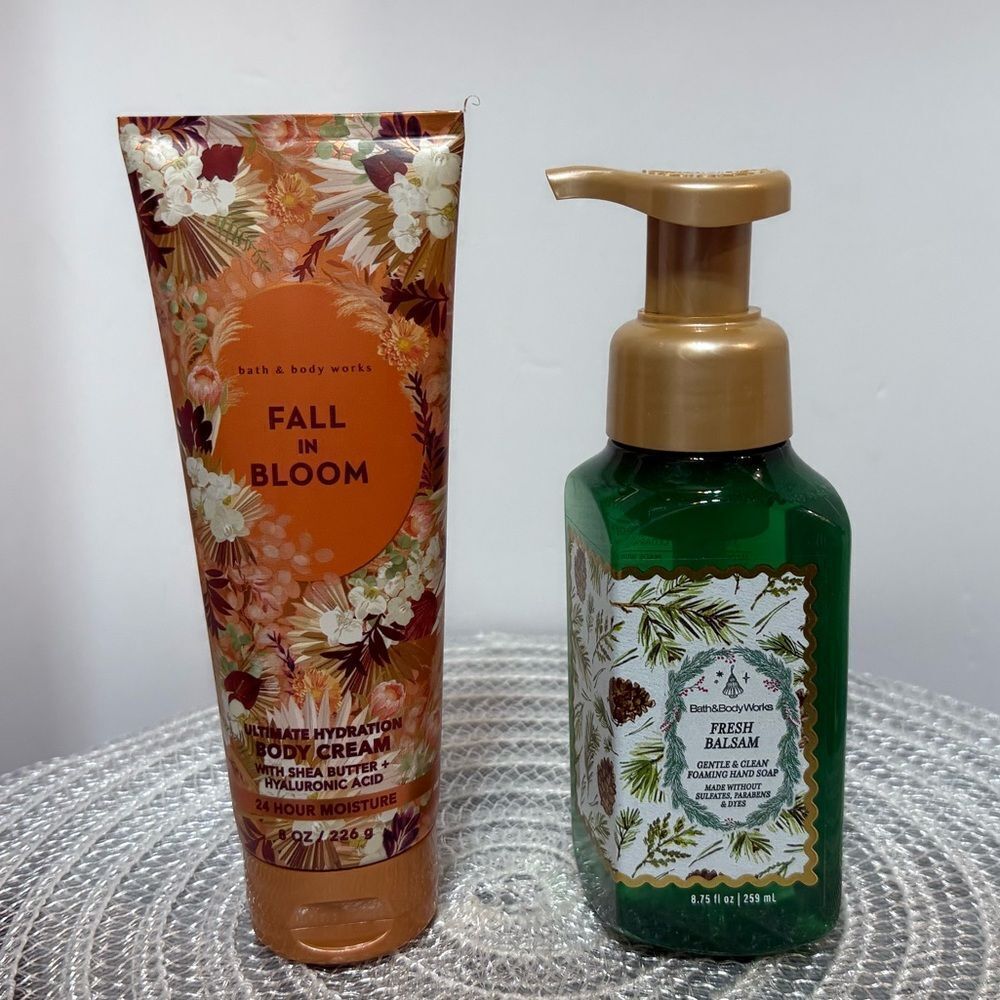 BBW Fresh Balsam Foaming Hand Soap and Fall In Bloom Body Cream Set of 2 NWT